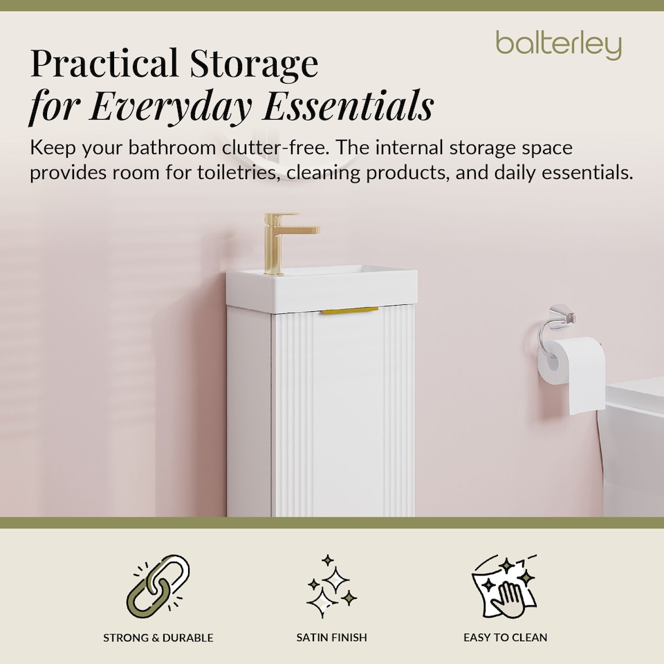 image 1 of White 400mm Floor Standing Vanity Unit with Black Handle | White | Satin White | 1