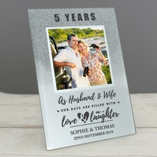Personalised Anniversary 4x4 Glitter Glass Photo Frame Silver | One Size