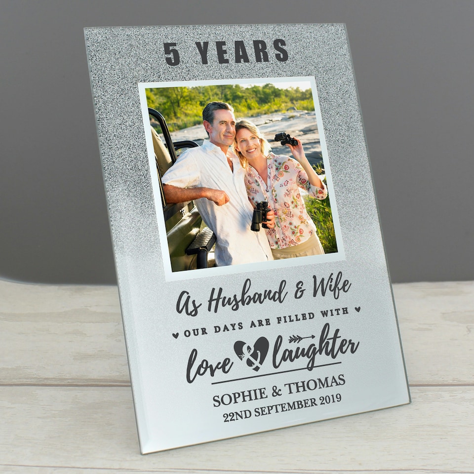 image 1 of Personalised Anniversary 4x4 Glitter Glass Photo Frame Silver | One Size