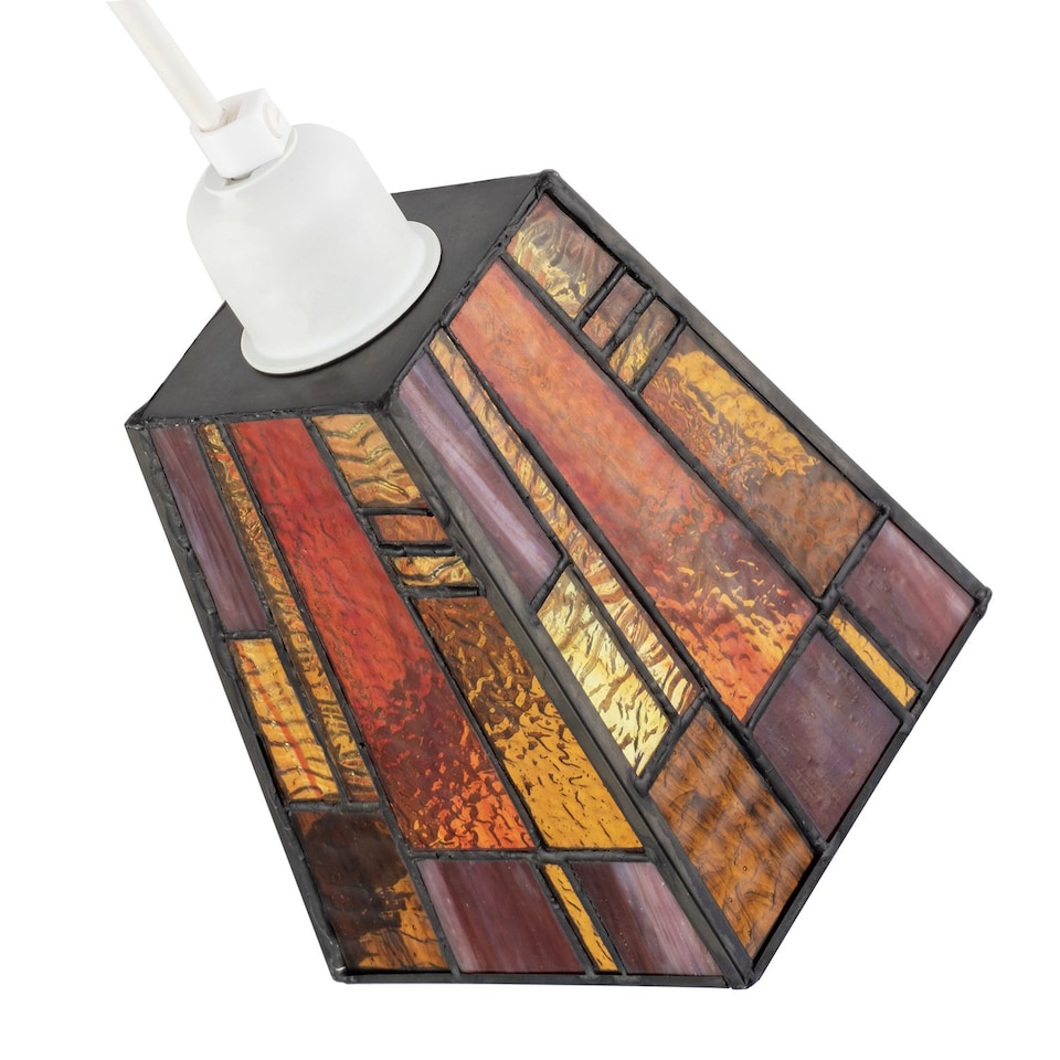 image 1 of Art Deco Tiffany Glass Pendant Shade with Orange and Amber Panels