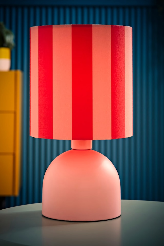 image 1 of ValueLights Miley Pink Stripes Shade Pink Table Lamp & Bulb | Pink