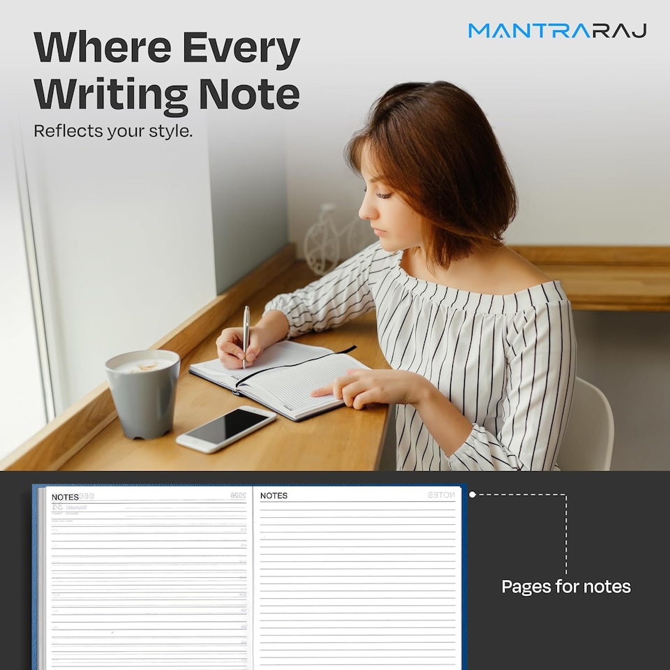 image 1 of MantraRaj 2027 Diary A5 2 Pages A Day Diary Hardback Year Planner Office Desk Diary (Blue)