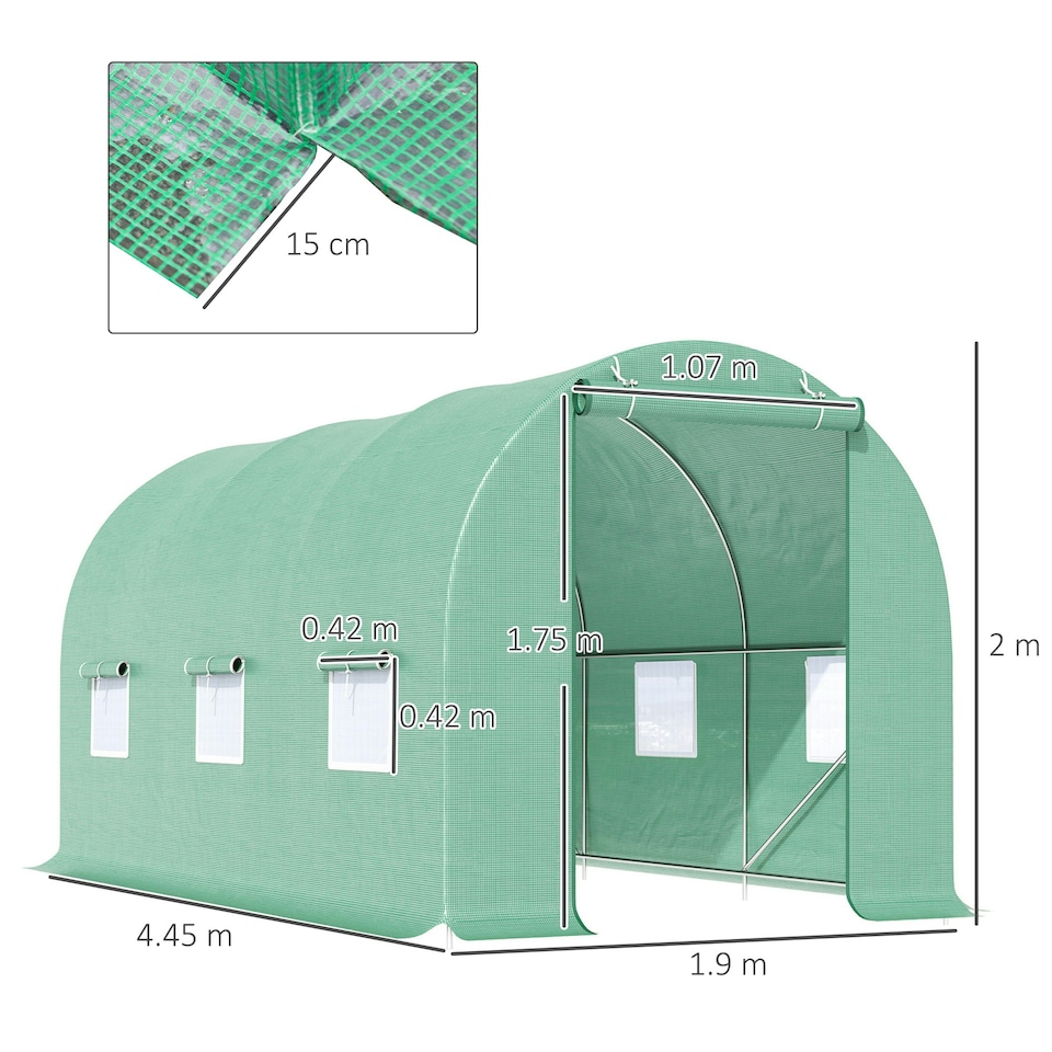 image 1 of Outsunny Polytunnel Walk In Green House w/ PE Cover, 4.5 x 2 x 2m