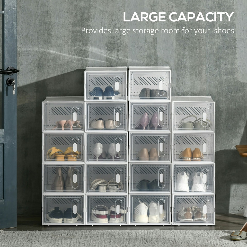 image 1 of HOMCOM 18PCS Stackable Clear Plastic Shoe Storage Box for UK/EU Size 8.5/43