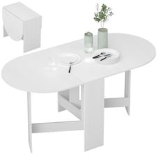 HOMCOM Folding Dining Table, Drop Leaf Table for Small Spaces, Oval Tabletop for Dining Room, Ash Wood-Effect