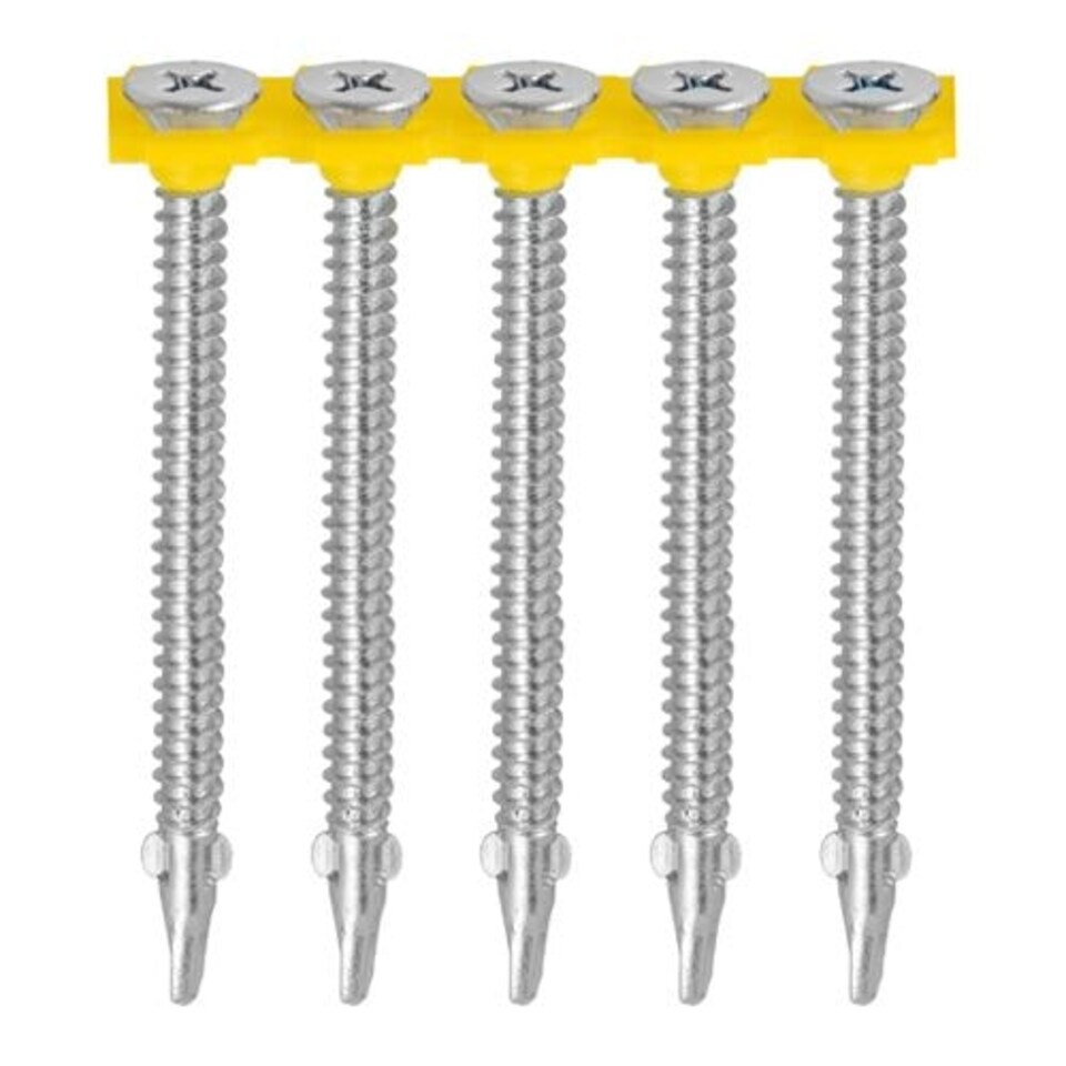 image 1 of Timco - Collated Timber to Light Section Screws - Countersunk - Wing-Tip - Self-Drilling - Exterior - Silver Organic (Size 4.8 x 44 - 1000 Pieces)