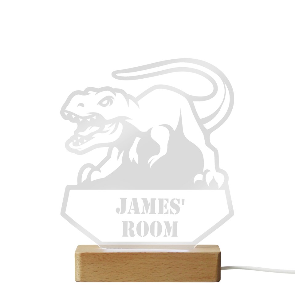 image 1 of Personalised Dinosaur Wooden Based LED Light