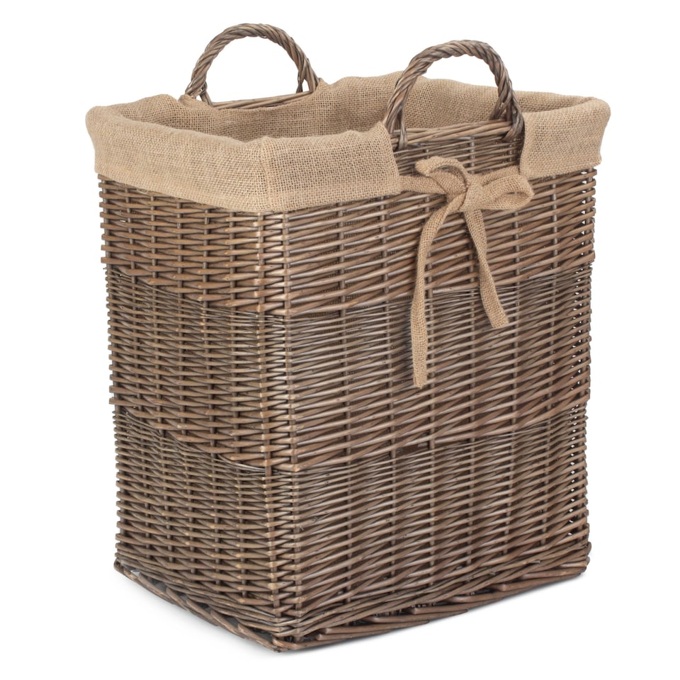 image 1 of Wicker Rectangular Log Basket with Lining | Brown | Brown | One Size