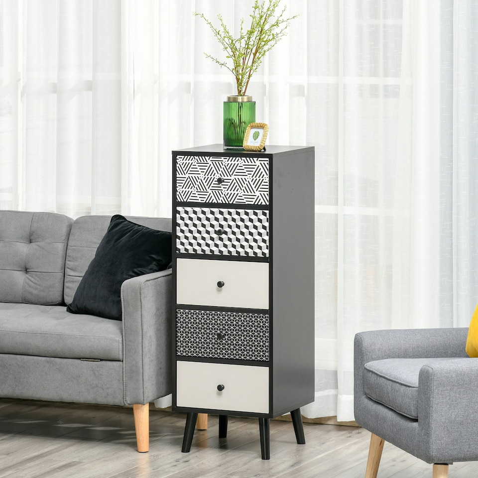 image 1 of HOMCOM Chest of Drawers, 5 Drawer Storage Organizer Unit Bedroom, Blue