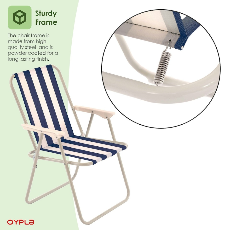 image 1 of Oypla 2x Stripey Camping Festival Party Folding Outdoor Chairs with Armrests Blue
