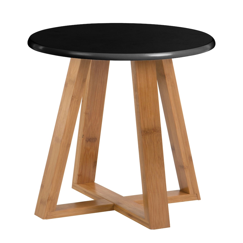 image 1 of Interiors By Premier Stylish Black And Natural Bamboo Round Stool, Durable Bamboo Frame Kitchen Bar Stool, Versatile Bar Stool