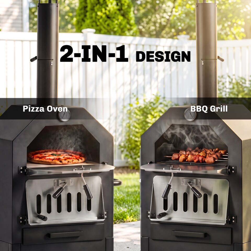 image 1 of Outsunny Charcoal Tall Ovan Pizza Maker BBQ Grill Outdoor Picnic w/ Thermometer