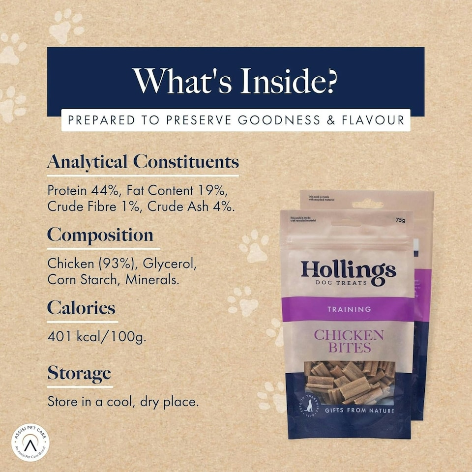 image 1 of Hollings Chicken Bites Dog Training Treats, Delicious Chicken Treats for Adult Dogs, High in Protein & Made with 100% Natural Ingredients (75g)