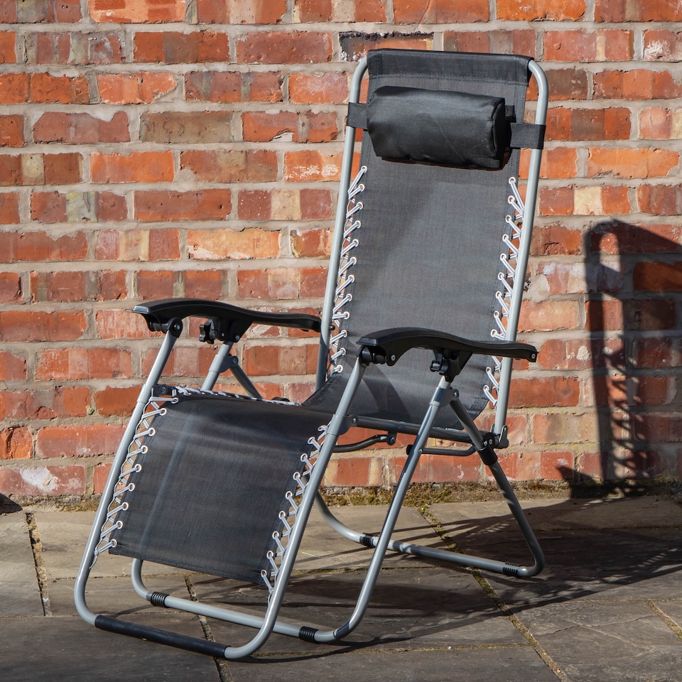 image 1 of Multi Position Garden Zero Gravity Relaxer Chair Sun Lounger in Black & Silver | Black | Black