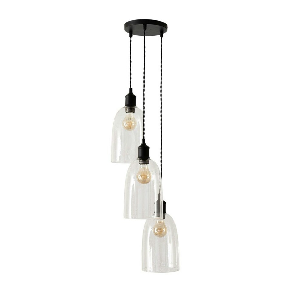 image 1 of ValueLights Kira Glass Dome 3 Drop Cluster Matte Black Ceiling Pendant Light with Bulbs Black