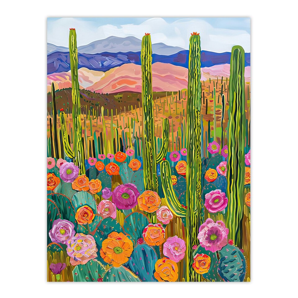 image 1 of Arizona Flower Cactus Landscape Floral Black Framed Wall Art Print A4