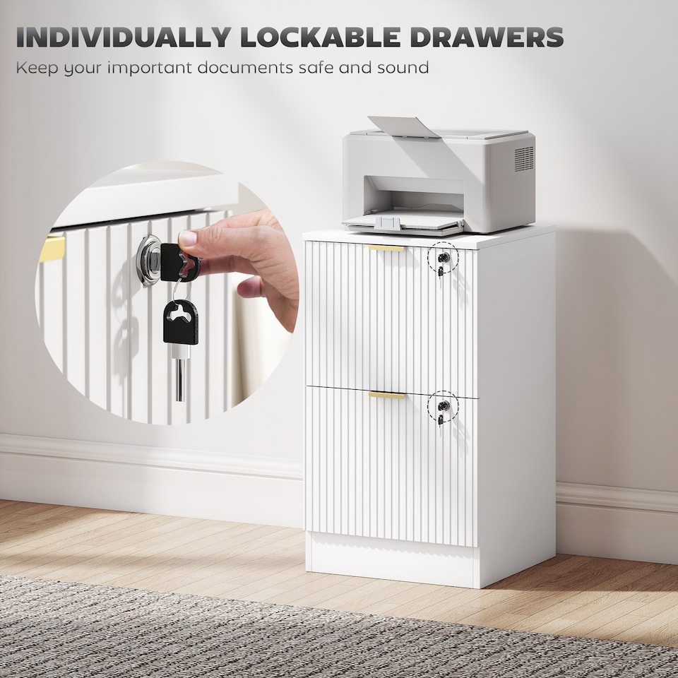 image 1 of Filing Cabinet, File Cabinet with 2 Lockable Drawers and Hanging Rails | White | White | 40 x 40 x 71 cm