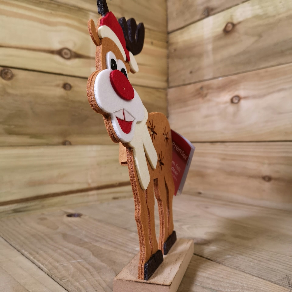 image 1 of Premier 32cm Felt Reindeer with Santa Hat and 3 Warm White LED