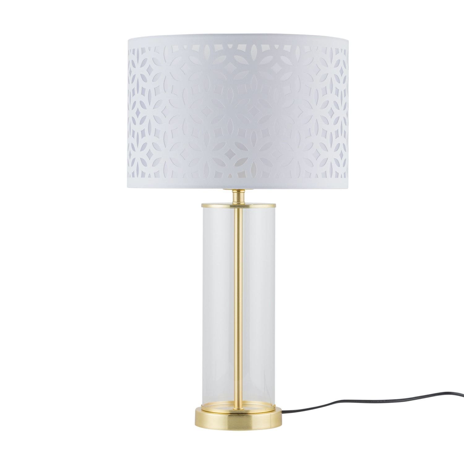 First Choice Lighting Aura - Satin Brass Table Lamp with White Cut Out Shade in Gold
