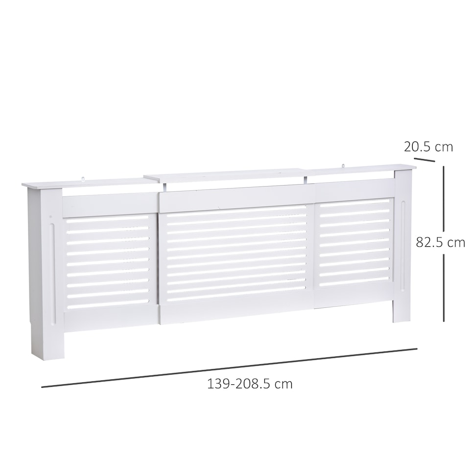image 1 of HOMCOM Extendable Radiator Cover, Modern MDF White Painted Cabinet with Horizontal Slats for Living Room, Bedroom, 139-208.5L x 20.5W x 82.5H cm