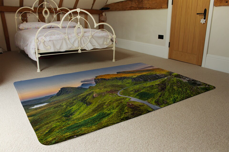 image 1 of Panorama Of Quiraing Mountains Sunset At Isle Of Skye, Scottish Highlands Designer Rug | Multi