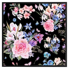 Bright pink flowers on black (Picture Frame) Black | S