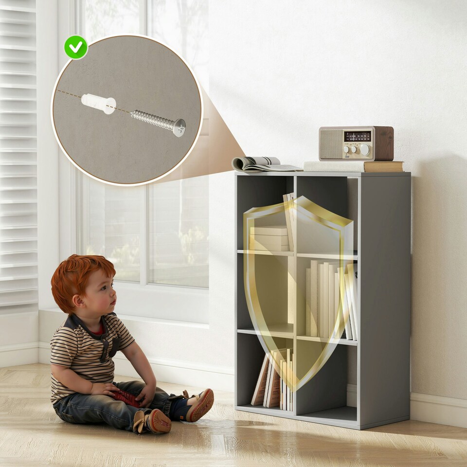 image 1 of HOMCOM 6-Cube Bookshelf, Display Shelving Unit for Home Office, Light Grey