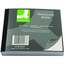 Q-Connect Feint Ruled Triplicate Book 102x127mm
