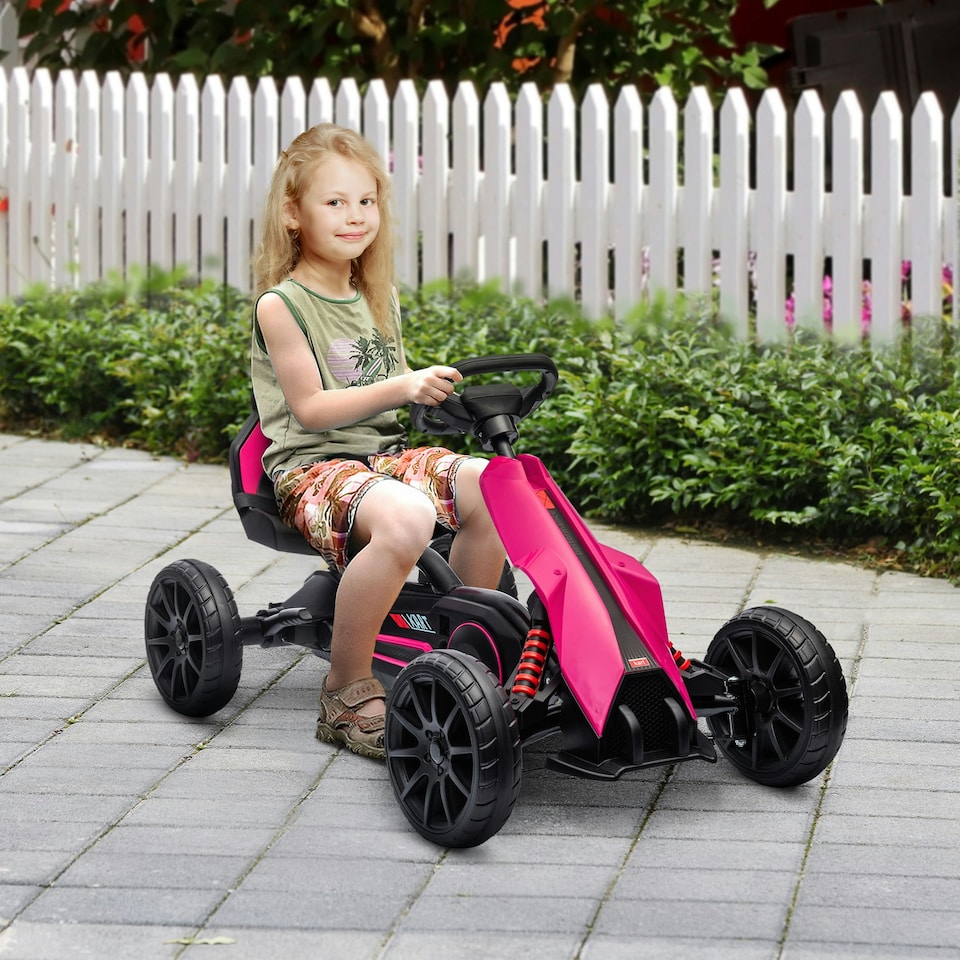 image 1 of HOMCOM Children Pedal Go Kart w/ Adjustable Seat, Handbrake - Pink