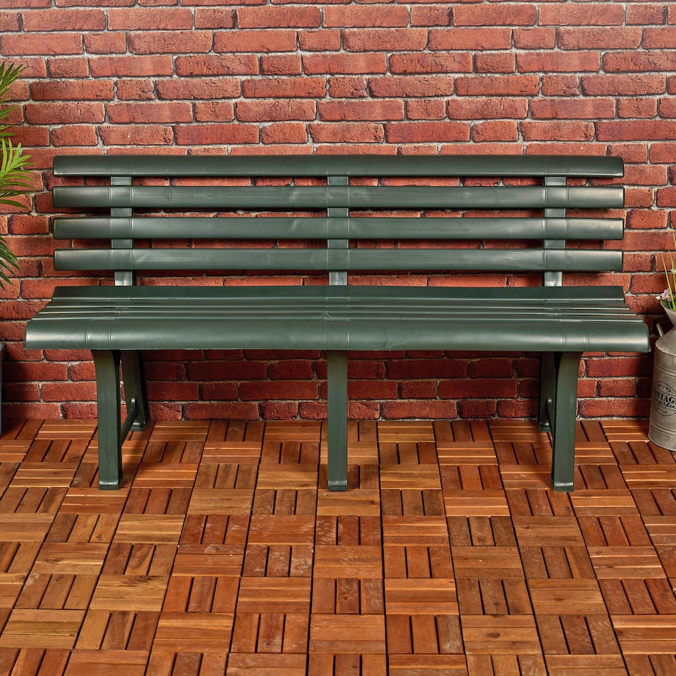 image 1 of 3-Seater Garden Outdoor Plastic Bench - 74x145x49cm | Green | 1