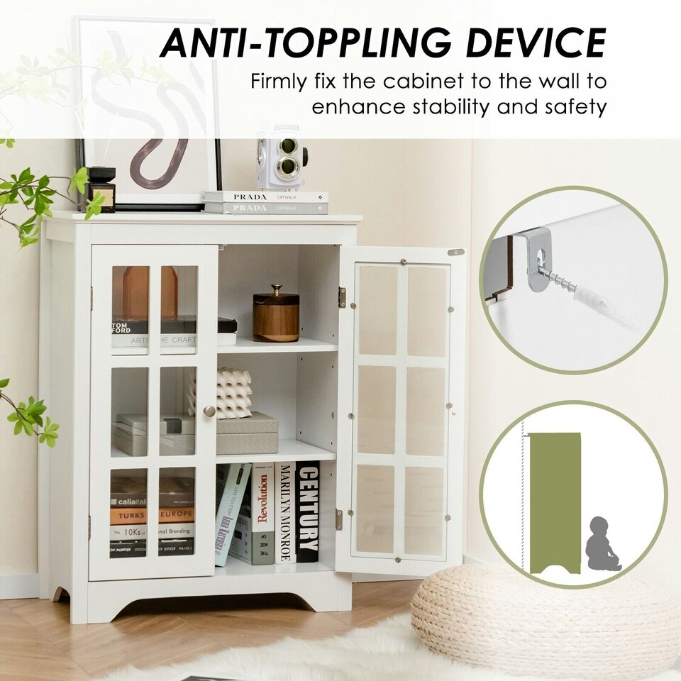 image 1 of COSTWAY Bathroom Floor Cabinet Display Storage White White