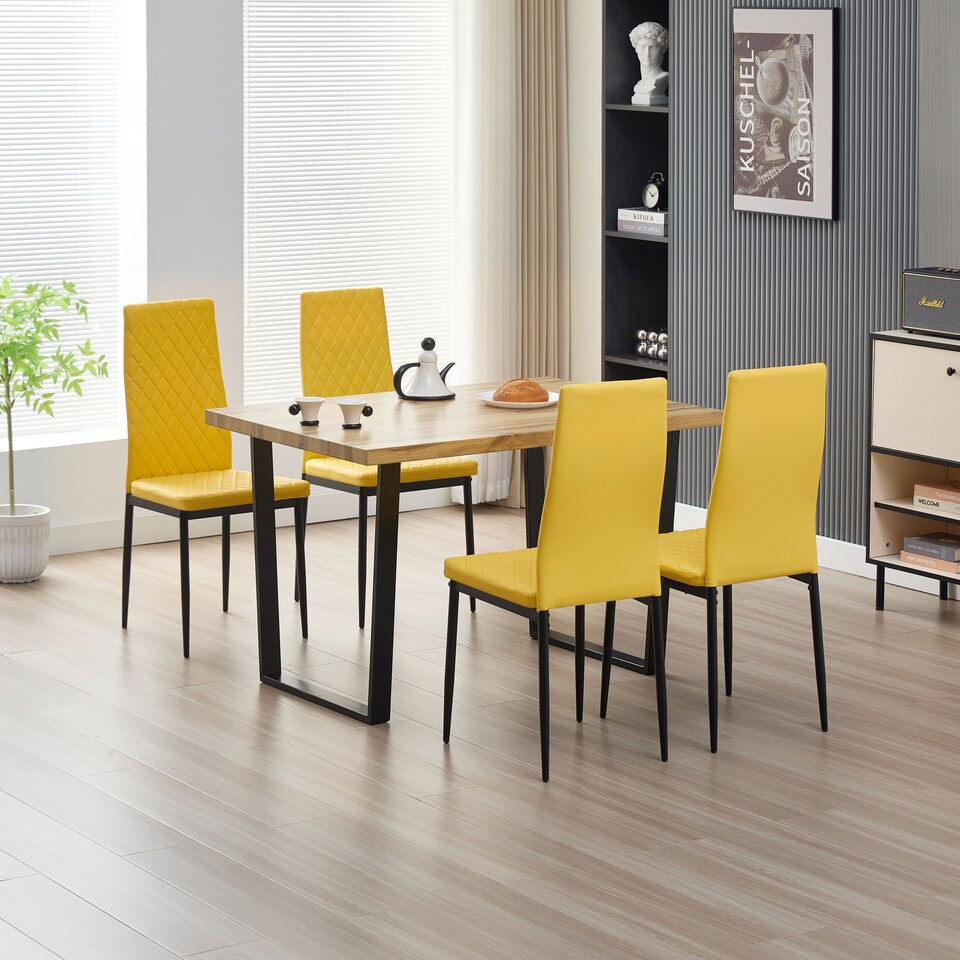image 1 of Colorado Dining Table with 4 Emily Leather Chairs | Yellow | 5