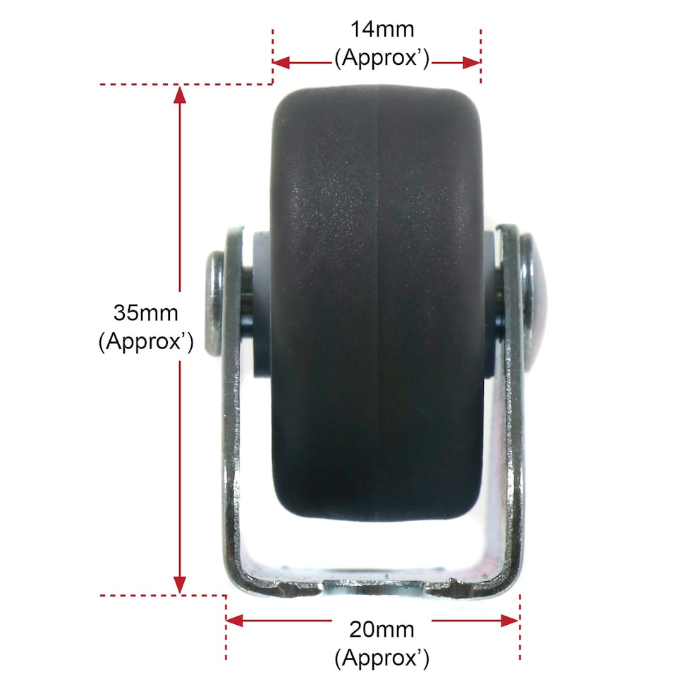 image 1 of SPARES2GO Castor Wheel Trolley Wheels Caster 32mm 1'' Mini + Screws Rubber Fixed x 4