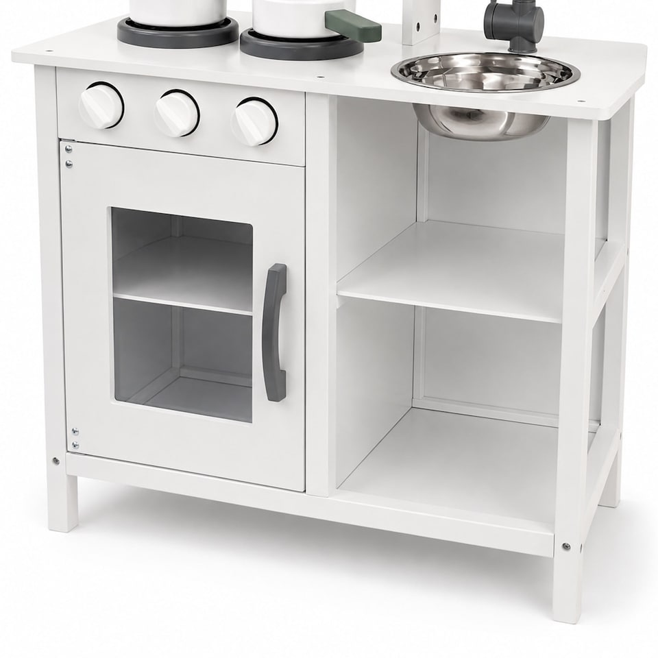 image 1 of Childrens Kids Roleplay Wooden Play Kitchen Cooking Playset with Utensils