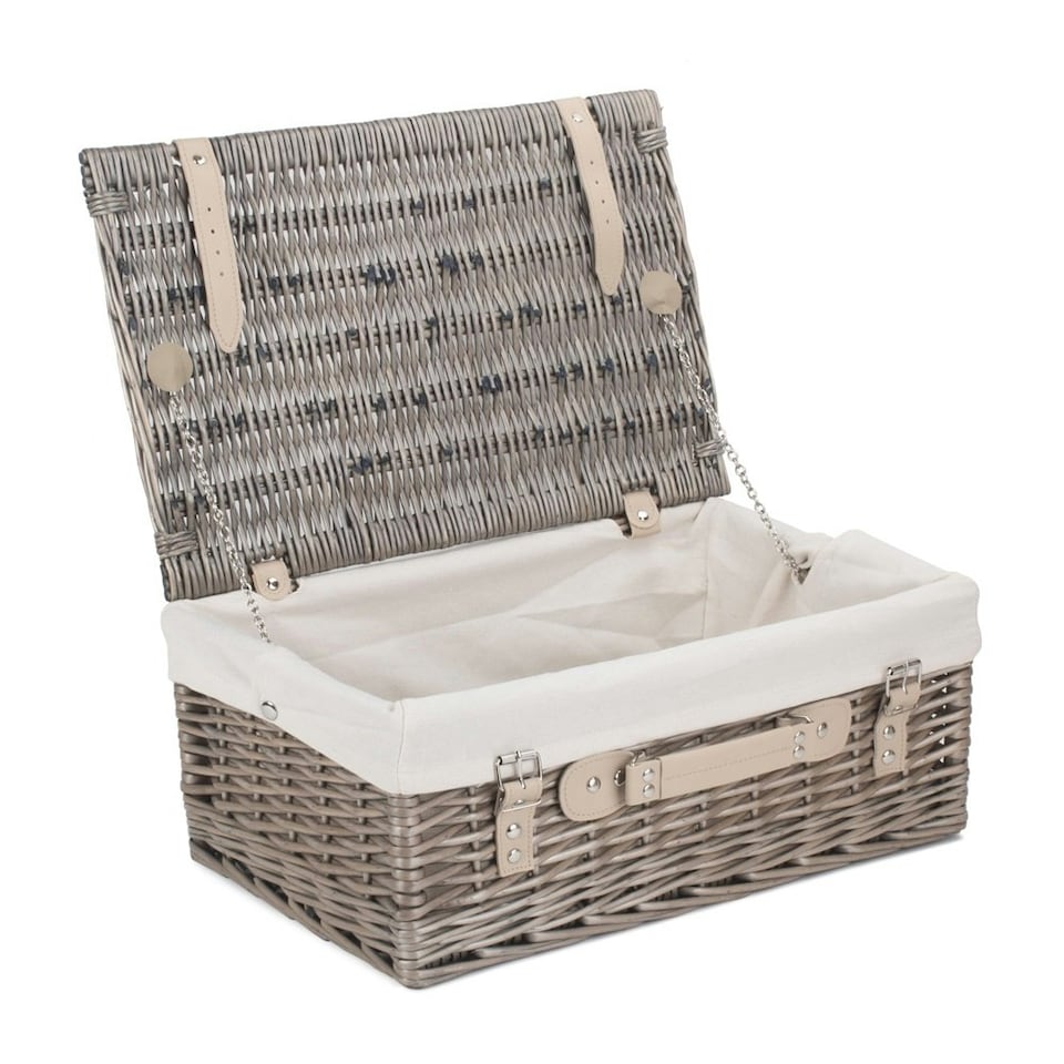 image 1 of 46cm Antique Wash Wicker Picnic Basket with Lining White | White | One Size