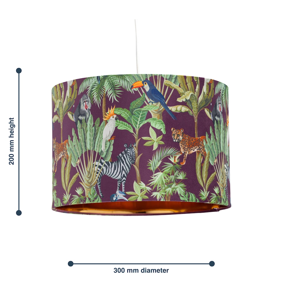 image 1 of Safari - Velvet Safari Design 30cm Pendant or Table Lamp Shade | Multi | Safari velvet digital print with gold inner detail | 1