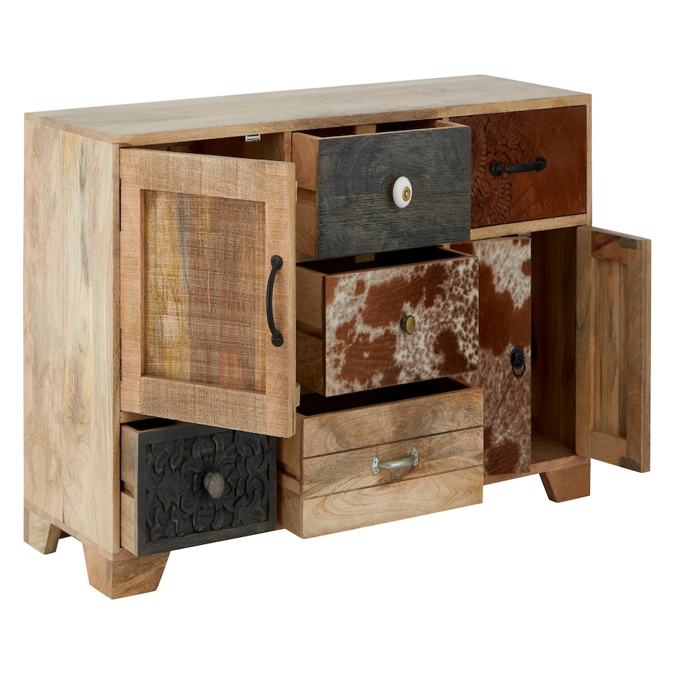 image 1 of Sustainable Mango Wood Low Sideboard,Storage Cabinet With Five Drawers,Television Cabinet With Two Cupboards Multi