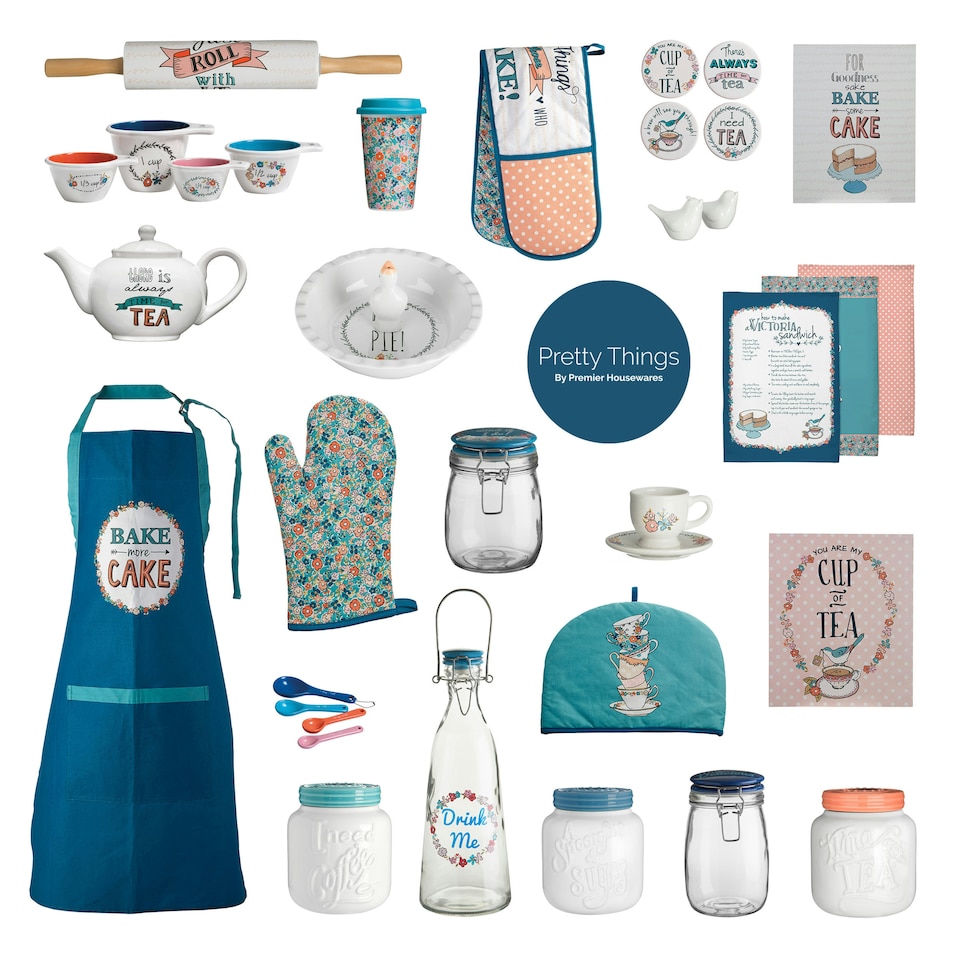 image 1 of Interiors By Premier Pretty Things Glass Jar 1000ml, Clear Glass Storage Jar with Blue Ceramic Clip Top Lid