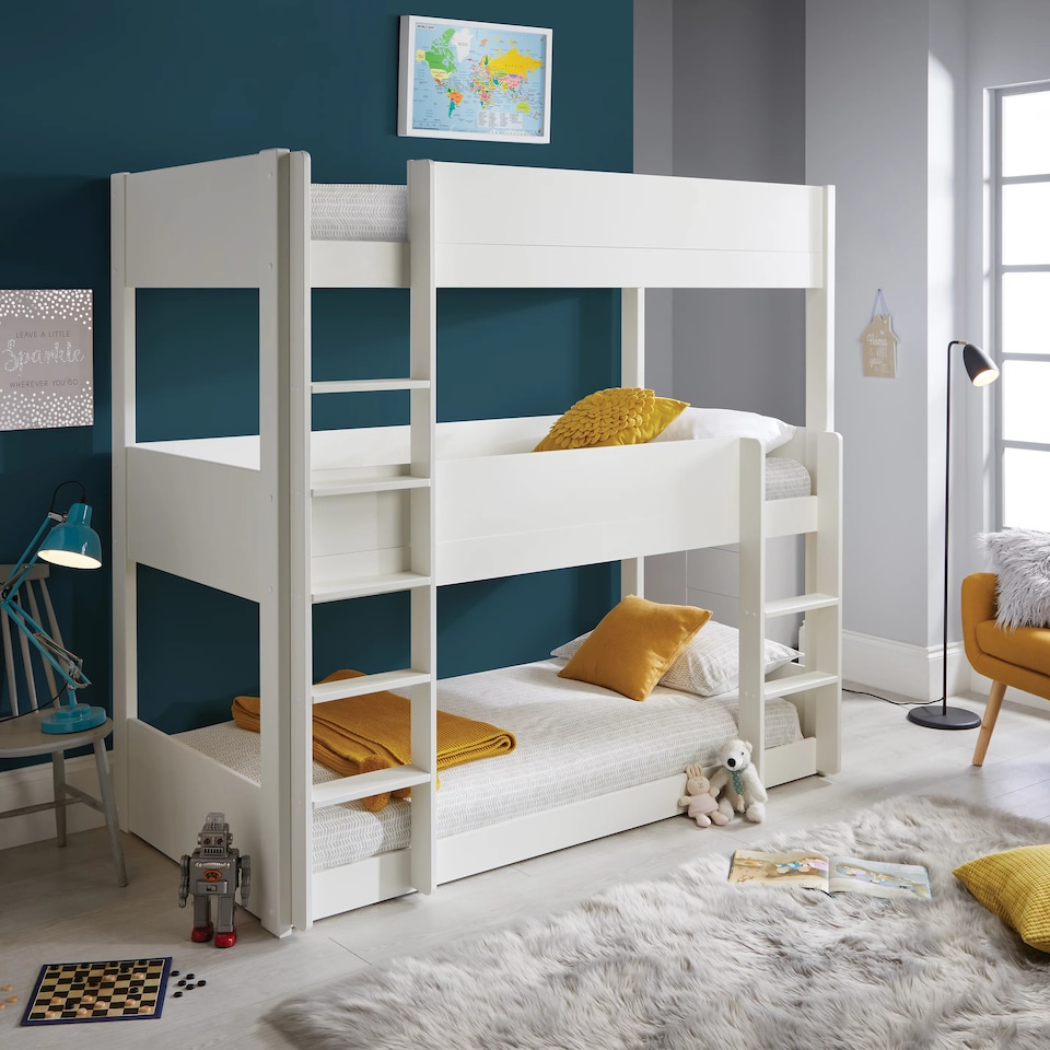 image 1 of Snowdon White Three Tier Bunk Bed With Ethan Spring Mattresses