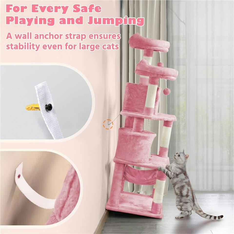 image 1 of Yaheetech 158 cm Multi Level Cat Tree with Condos Pink