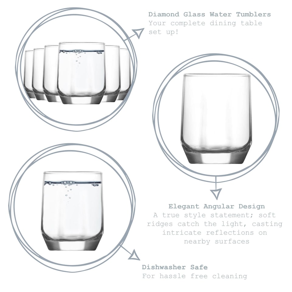 image 1 of LAV Diamond Water Glasses - 215ml - Clear - Pack of 6 | Clear | Clear