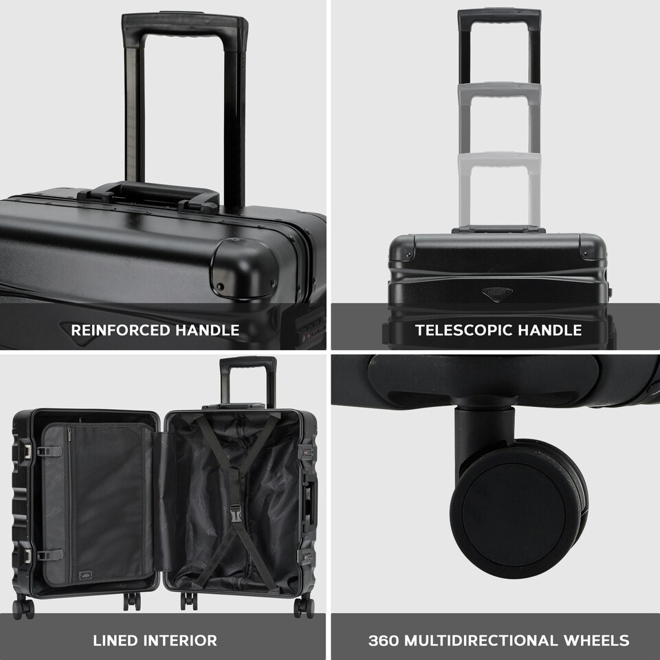 image 1 of Flight Knight Premium Travel Suitcase - 8 Wheels Built-in TSA Lock Aluminium Frame, ABS Hard Shell Carry on Check in Luggage - 100+ Airlines Approved Black | Black Mono | Cabin Bag