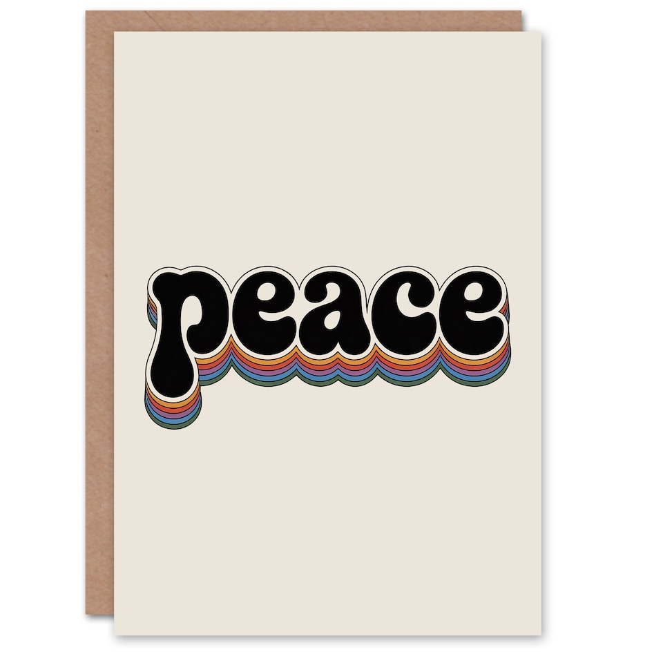 image 1 of Peace Colourful Retro Rainbow Font Typography Thinking Of You Greeting Card