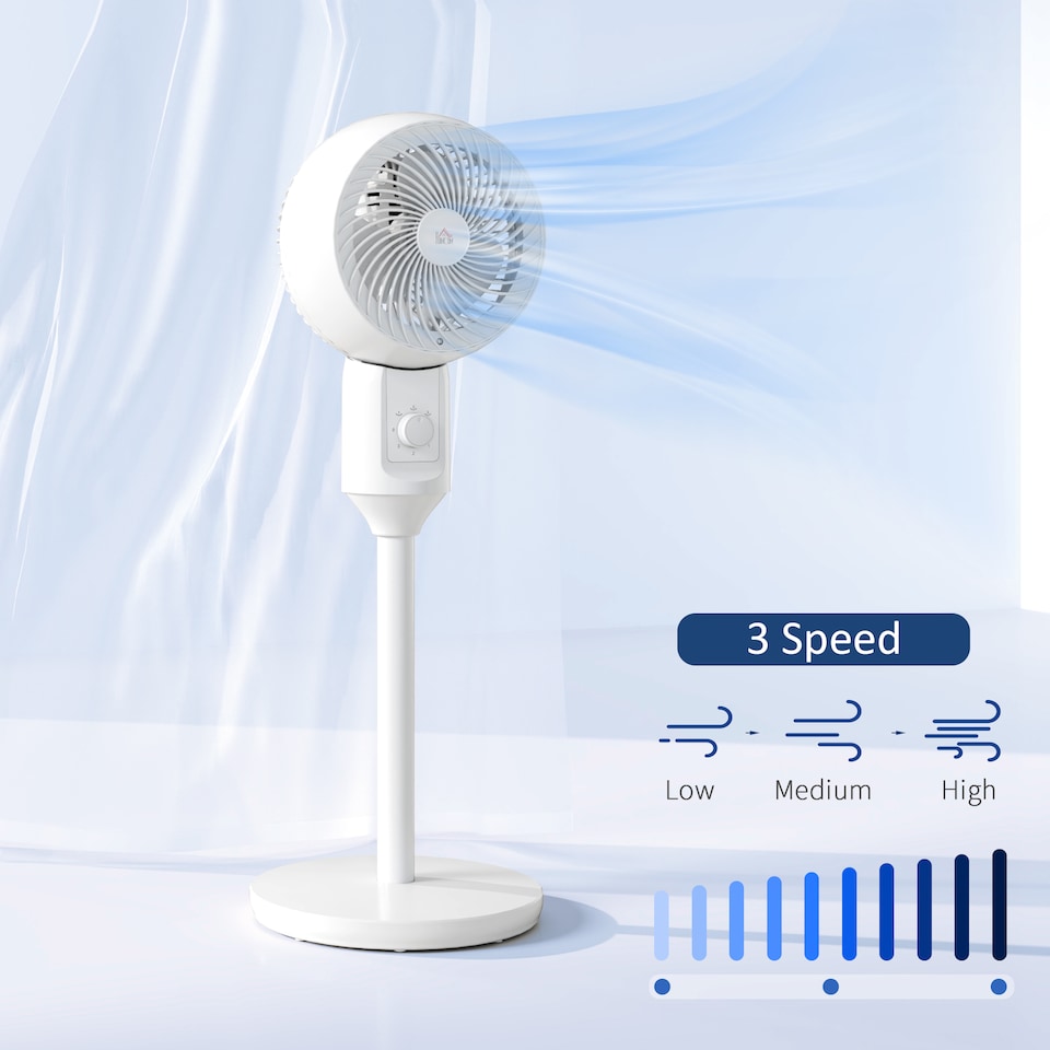 image 1 of HOMCOM 9 Pedestal Fan, 70 Oscillation 90 Vertical Tilt Oscillating Air Circulator with 3 Speeds, Standing Fan for Home Office, Bedroom, White
