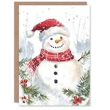 Santa Hat Scarf Snowman Holly Blank For Him Or Her Art Xmas Festive Christmas Card