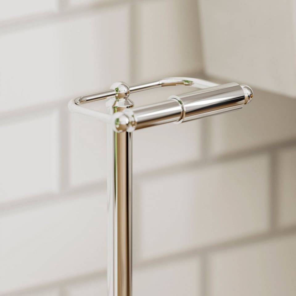 image 1 of Bath Vida Floor Standing Bathroom Toilet Roll Holder - Chrome