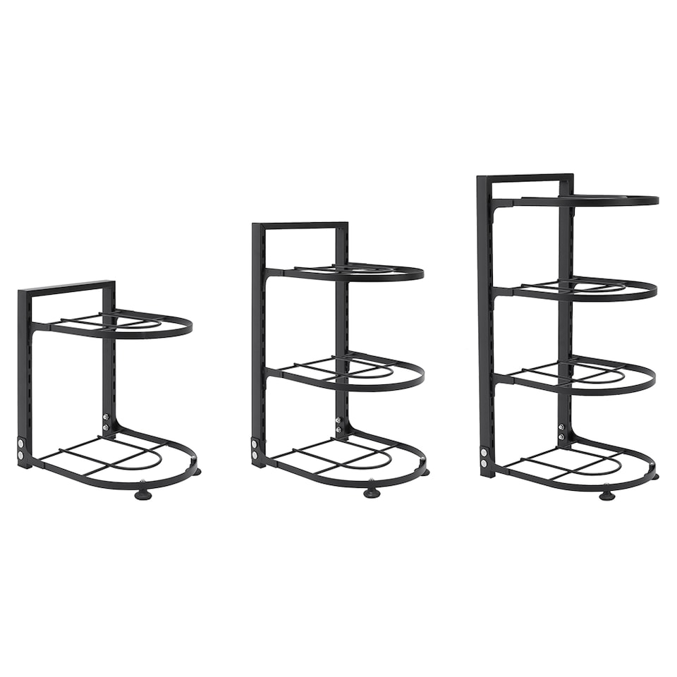 image 1 of Living and Home 3-Tier Adjustable Kitchen Organiser Rack for Pot Pan | Black | 3 Tier