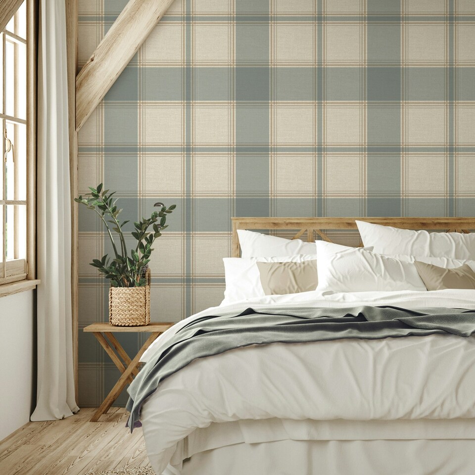 image 1 of Carmella Check Blue Wallpaper Blue