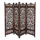 image 1 of 4 Panel Heavy Duty Carved  Screen Wooden Lotus Design Room Divider Dark Brown 200 x 180 cm | Brown | Dark Brown | 200 x 180 cm
