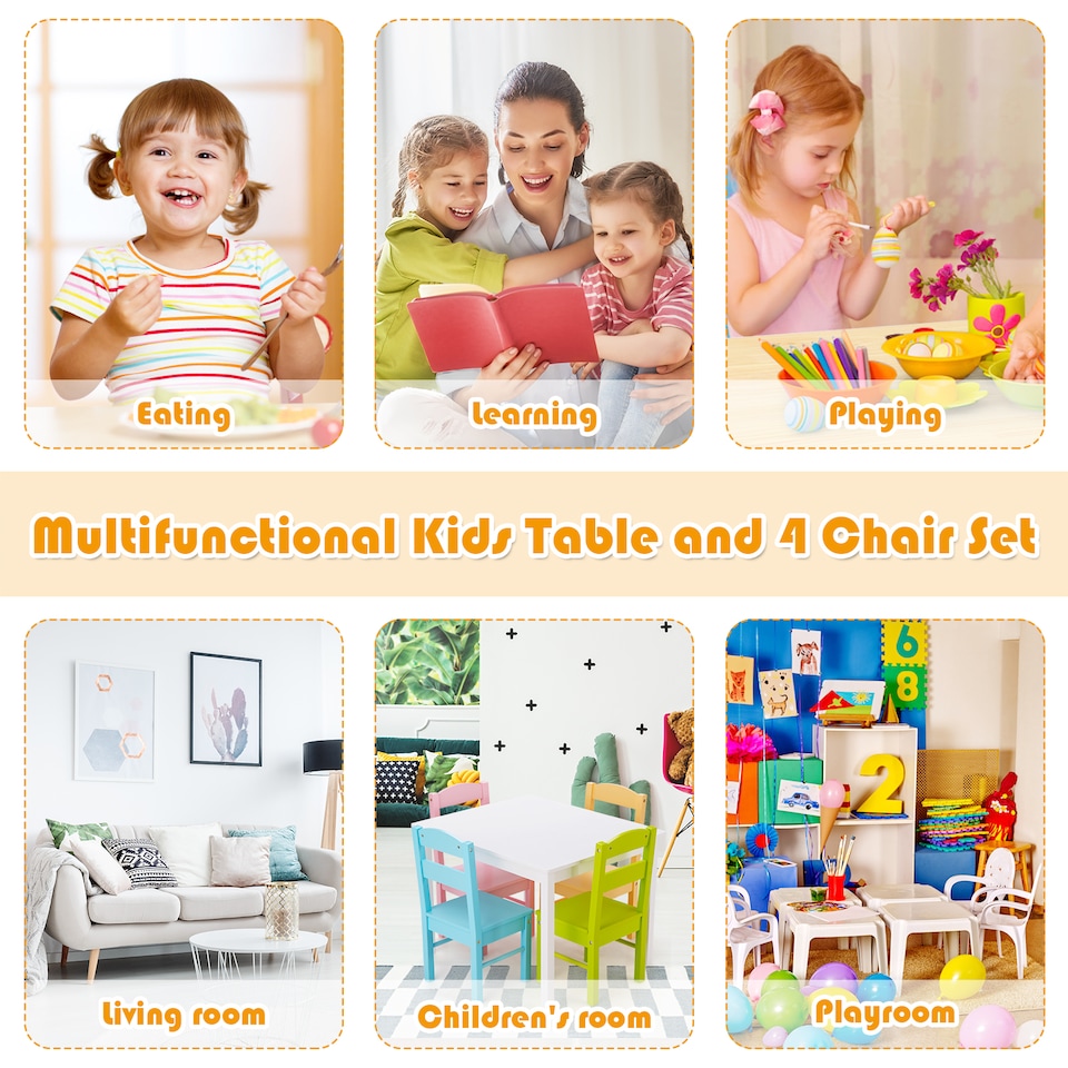 image 1 of COSTWAY Kids Table and 4 Chairs Set for Toddlers Multi